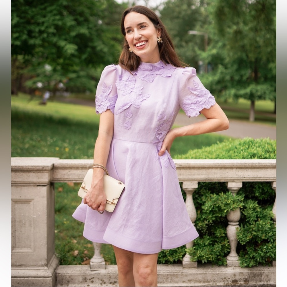 ANTONIO MELANI Lilac Floral-Appliqué Mini Dress